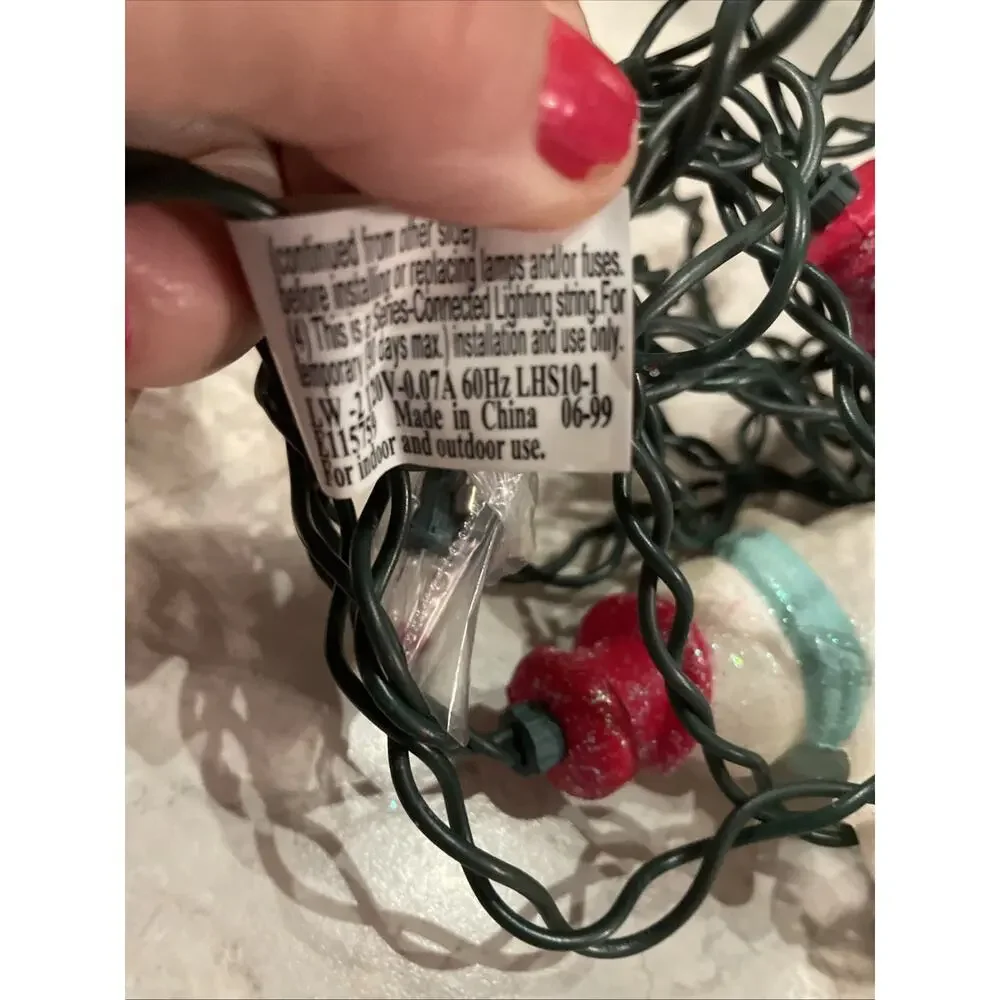 Vintage 10Pc 3.5” Snowman Blow Mold String Lights ..Lights Tested Works